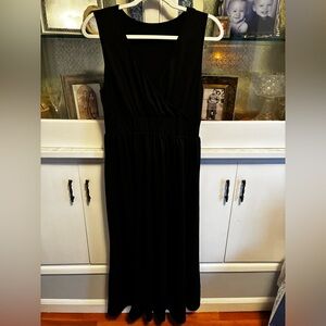 Tehoao Black Sleeveless V-Neck Knit Maxi Dress Large
